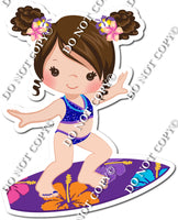 Light Skin Tone Girl Surfing - Brown Hair w/ Variants