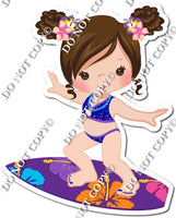 Light Skin Tone Girl Surfing - Brown Hair w/ Variants