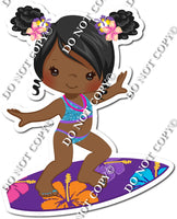 Dark Skin Tone Girl Surfing - w/ Variants