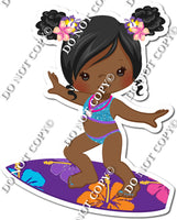 Dark Skin Tone Girl Surfing - w/ Variants