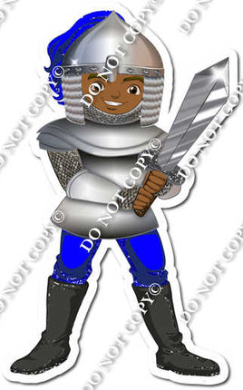 Dark Skin Tone Boy in Blue Armor Suit Holding Sword w/ Variant