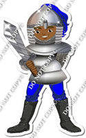 Dark Skin Tone Boy in Blue Armor Suit Holding Sword w/ Variant