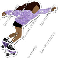 Dark Skin Tone Skater Girl Wearing Lavender Sparkle Shirt w/ Variant