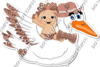 Rose Gold Light Skin Tone Baby Girl Riding Stork w / Variant