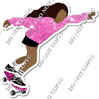 Dark Skin Tone Skater Girl Wearing Hot Pink Sparkle Shirt w/ Variant