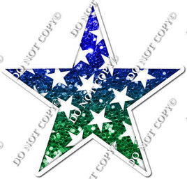 Ombre Blue & Green with Star Pattern Star