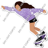Light Skin Tone Skater Girl Wearing Lavender Sparkle Shirt w/ Variant