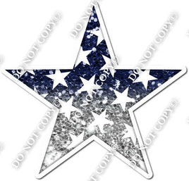 Ombre Navy Blue & Light Silver with Star Pattern Star