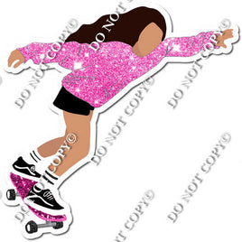 Light Skin Tone Skater Girl Wearing Hot Pink Sparkle Shirt w/ Variant