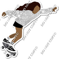 Dark Skin Tone Skater Girl Wearing Light Silver Sparkle Shirt w/ Variant