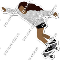 Dark Skin Tone Skater Girl Wearing Light Silver Sparkle Shirt w/ Variant