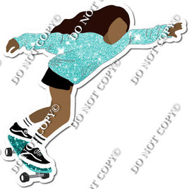 Dark Skin Tone Skater Girl Wearing Mint Sparkle Shirt w/ Variant