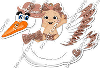 Rose Gold Light Skin Tone Baby Girl Riding Stork w / Variant