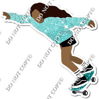 Dark Skin Tone Skater Girl Wearing Mint Sparkle Shirt w/ Variant