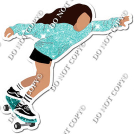 Light Skin Tone Skater Girl Wearing Mint Sparkle Shirt w/ Variant
