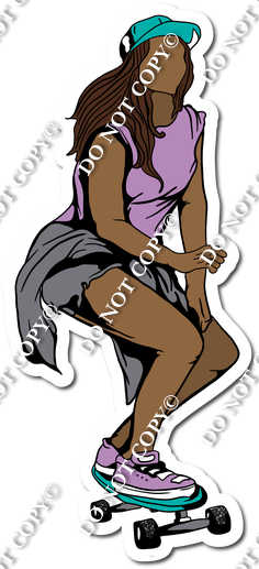 Dark Skin Tone Skater Girl Wearing Flat Lavender Shirt w/ Variants