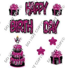 10 pc Happy Birthday - Swift - Hot Pink & Black Flair-hbd0312