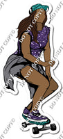 Dark Skin Tone Skater Girl Wearing Purple Sparkle Shirt w/ Variants
