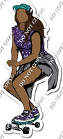 Dark Skin Tone Skater Girl Wearing Purple Sparkle Shirt w/ Variants