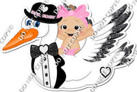 Baby Pink Light Skin Tone Baby Girl Riding Stork in tux w/ Variant