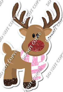 Standing Reindeer with Red Nose & Baby Pink Scarf w/ Variants
