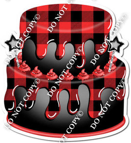 2 Tier Black Cake, & Red Plaid Drip