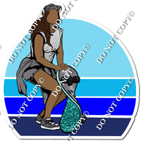 Dark Skin Tone Skater Girl Holding Teal Sparkle Skateboard w/ Variant