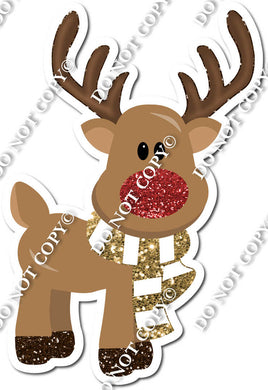 Standing Reindeer with Red Nose & Gold Scarf w/ Variants