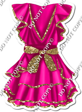 Hot Pink Dress with Gold Bow w/ Variant