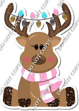 Sitting Reindeer with Baby Pink Scarf w/ Variants