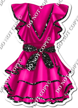 Hot Pink Dress with Black Bow w/ Variant