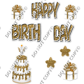 10 pc Happy Birthday - Swift - White & Gold Flair-hbd0315