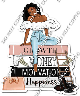 Dark Skin Tone Girl on Stack of Books